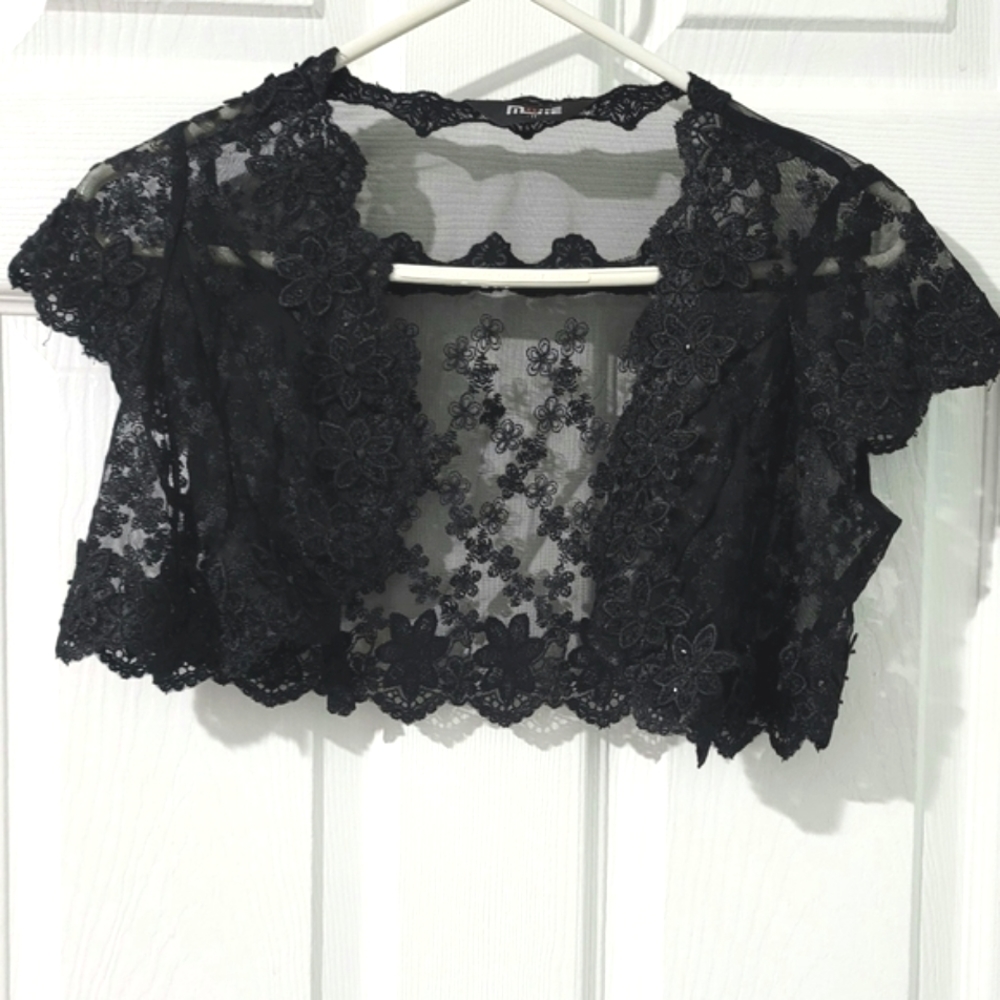 Women's Floral Lace Sparkly Open Front Shrug Cardigan Size M